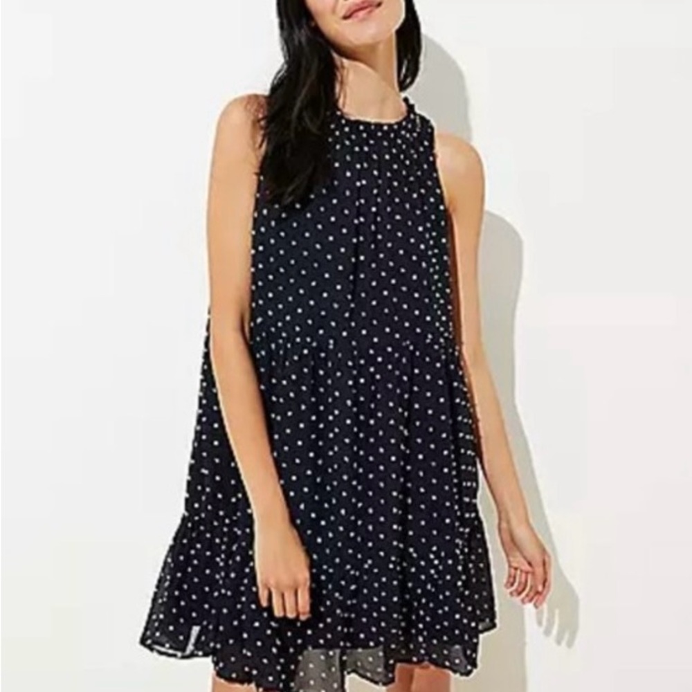 LOFT Navy Polka Dot Mini Swing Dress